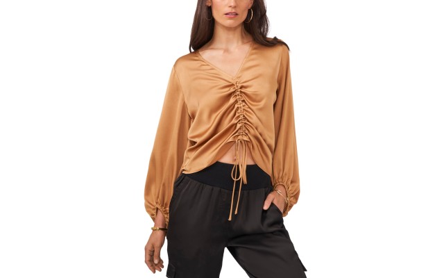  Ruched Front Crepe Blouse, Wild Oak, X-Small