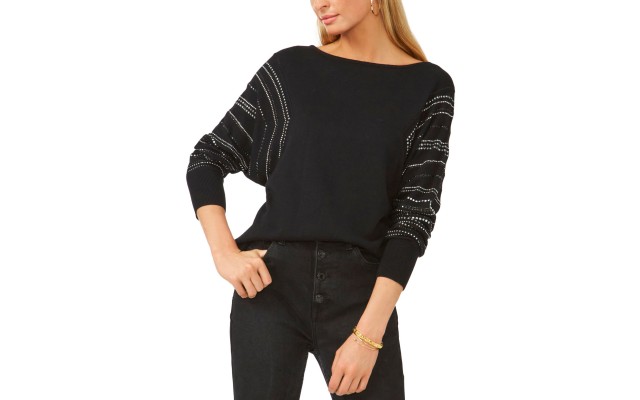  Studded Sleeve Sweater Rich Black Small