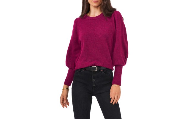 Women’s Balloon Sleeve Sweater, Frenzy Pink, X-Small