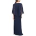  Womens Beaded Neckline Capelet Gown, Navy/8