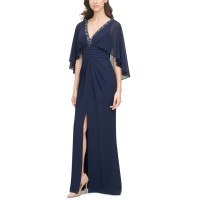 Vince Camuto Womens Beaded Neckline Capelet Gown, Navy/8