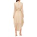  Women’s Belted Sheer Sleeve Metallic Dress – Gold, Large