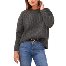 Vince Camuto Women’s Crew Neck with Waffle Stretch Sweaters, Heather Grey, X-Large