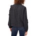  Women’s Dot Fleck Ruffle Blouse, Charcoal, Small