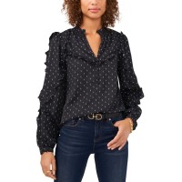 Vince Camuto Women’s Dot Fleck Ruffle Blouse, Charcoal, Small