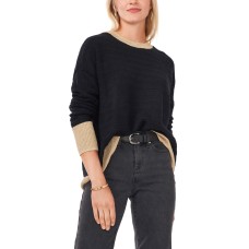 Vince Camuto Womens Edged Crewneck Sweater, Black, M