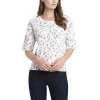 Vince Camuto Womens Elbow Sleeve French Terry Snake Print Top, Pearl Ivory, Small