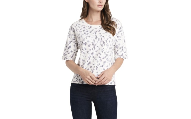  Womens Elbow Sleeve French Terry Snake Print Top, Pearl Ivory, Small