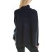  Womens Extended Shoulder Sweater, Navy, X-Large
