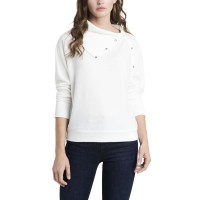 Vince Camuto Womens Foldover Neck Long Sleeve Top, White, XS