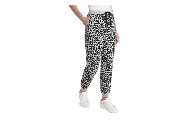  Womens Leopard Comfy Jogger Pants, Gray, X-Large
