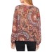  Womens Metallic Paisley Keyhole Blouse, Light Orange, XS