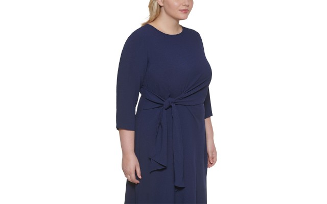  Womens Plus Size Faux-Wrap Dress, Navy/22W