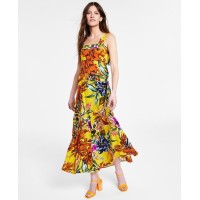Vince Camuto Women’s Printed Tiered Smocked-Back Challis Maxi Dress, Rust, Medium