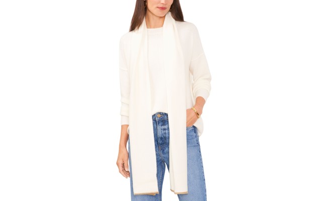  Women’s Removable Scarf Crewneck Sweater – Antique White, X-Large