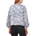  Womens Rivieria Printed Tie-Front Top, Blue, S