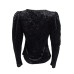  Women’s Ruched Velour Top, Black, Small