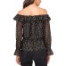  Women’s Ruffled Off-The-Shoulder Blouse, Black, X-Small