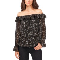 Vince Camuto Women’s Ruffled Off-The-Shoulder Blouse, Black, X-Small
