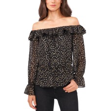 Vince Camuto Women’s Ruffled Off-The-Shoulder Blouse, Black, X-Small