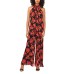  Women’s Sleeveless Pleated Floral Halter Jumpsuit, Black, X-Small