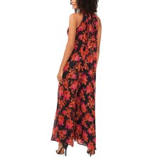 Vince Camuto Women’s Sleeveless Pleated Floral Halter Jumpsuit, Black, Large