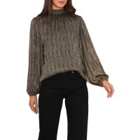 Vince Camuto Women’s Smocked Neck Puff-Sleeve Top – Rich Black, Medium