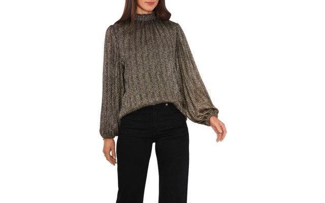  Women’s Smocked Neck Puff-Sleeve Top – Rich Black, X-Large