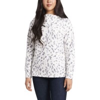 Vince Camuto Women’s Snake Print Foldover Neck Cotton Blend Top, Pearl Ivory, Small