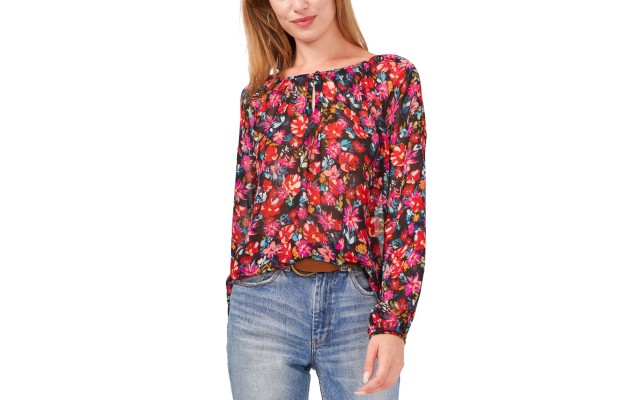  Womens Studded Cuff Blouse, Rich Black, XS