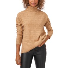 Vince Camuto Women’s Textured Turtleneck Drop-Shoulder Sweater – Latte Heather, X-Large