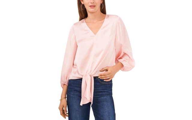  Womens Tie-Front Top, Light Pink, L