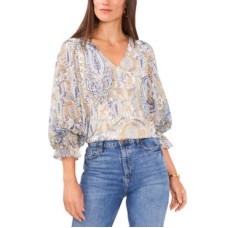 Vince Camuto Womens V-Neck Balloon-Sleeve Blouse, Cream Multi, X-Small