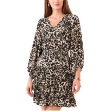 Vince Camuto Women’s V-Neck Balloon-Sleeve Tiered Dress – Natural Taupe, Medium