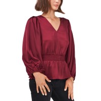 Vince Camuto Womens Vneck Puff Sleeve Peplum Top Purple XS