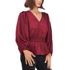 Vince Camuto Womens Vneck Puff Sleeve Peplum Top Purple XS