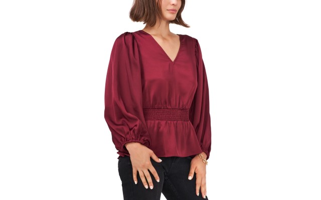  Womens Vneck Puff Sleeve Peplum Top Purple XS