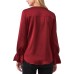  Women’s Wrap Front Double Cuff Blouse, Earth Red, Large