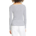  Striped Women's Ribbed Boatneck Cotton Sweater, Optic White/Marine, Large