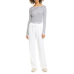  Striped Women's Ribbed Boatneck Cotton Sweater, Optic White/Marine, Large