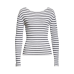  Striped Women's Ribbed Boatneck Cotton Sweater, Optic White/Marine, Large