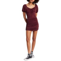 Volcom Juniors’ Shore Shook Ruched Mini Dress, Brown, Medium