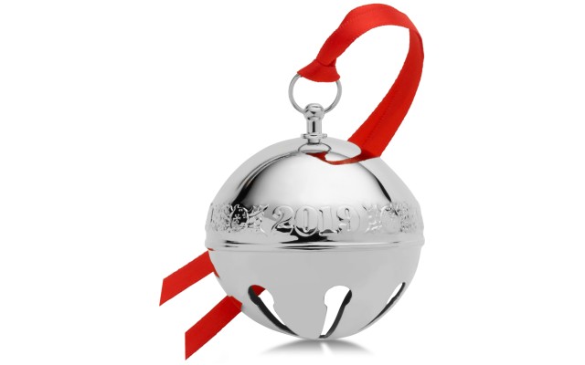 Wallace 2019 Silver Plated Sleigh Bell-25th Anniversary Edition (Holly & Ornaments) Holiday Ornament