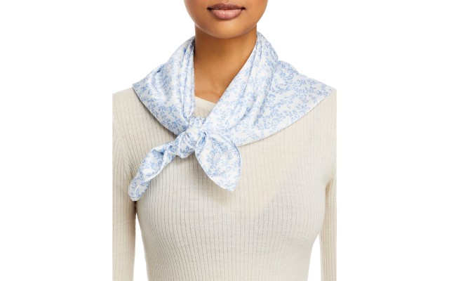  Floral Satin Scarf, Blue