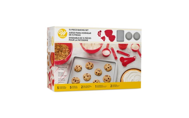  Nonstick 15-Pc. Baking Set, Red/Silver