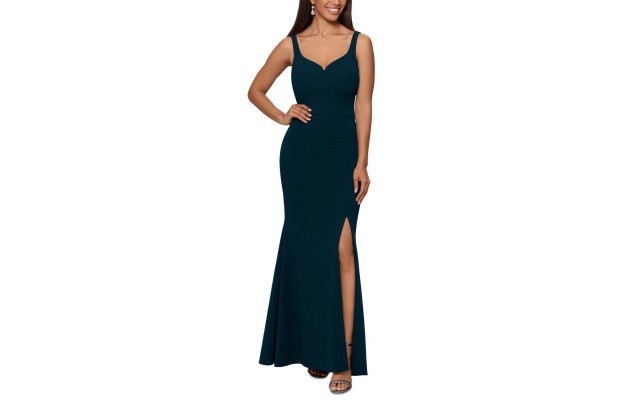  Women’s Scuba Crepe Sweetheart Gown Dress, Black, 14