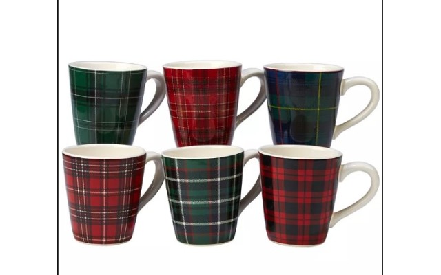 16oz 6pk Christmas Plaid Ceramic Mugs – 