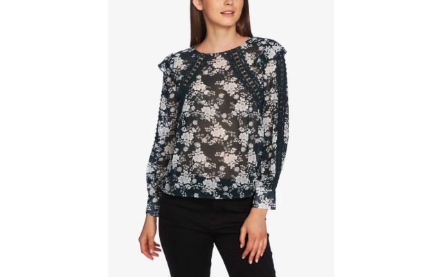  Forest Lace & Chiffon Top (Pastel Green, XS)
