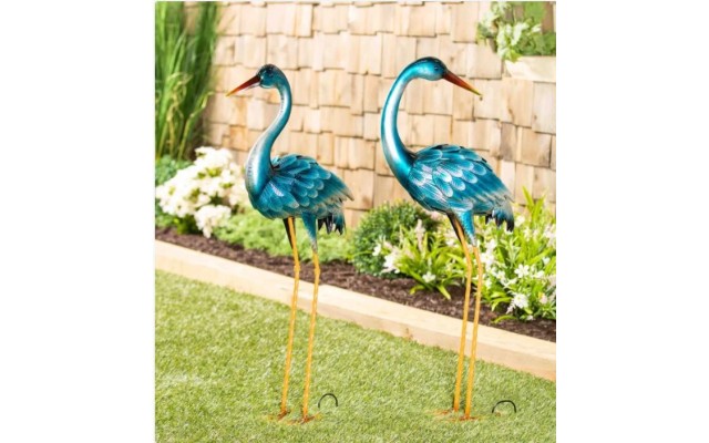 35” Blue Heron Statue Pair