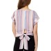  Flutter Sleeve Tie Back Cropped Junior’s Top (Multi Distressed Stripe, L)